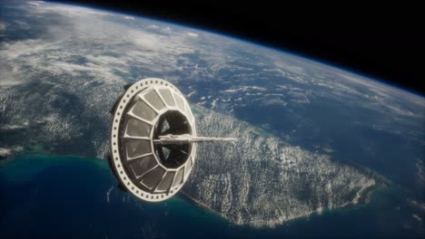 Futuristischer-Weltraumsatellit,-Der-Die-Erde-Umkreist